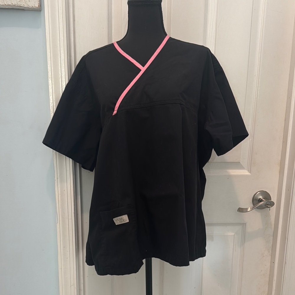 Black Scrub Top with Pink Trim